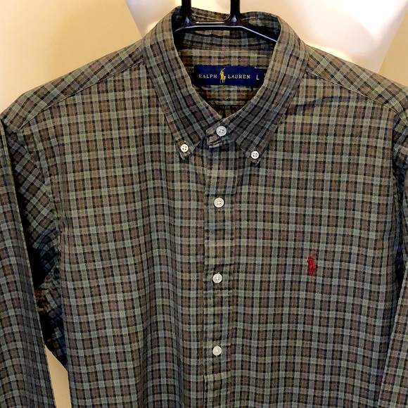 RALPH LAUREN Long Sleeve Olive Green Plaid Button Down Dress Shirt Sz Large - Picture 3 of 12